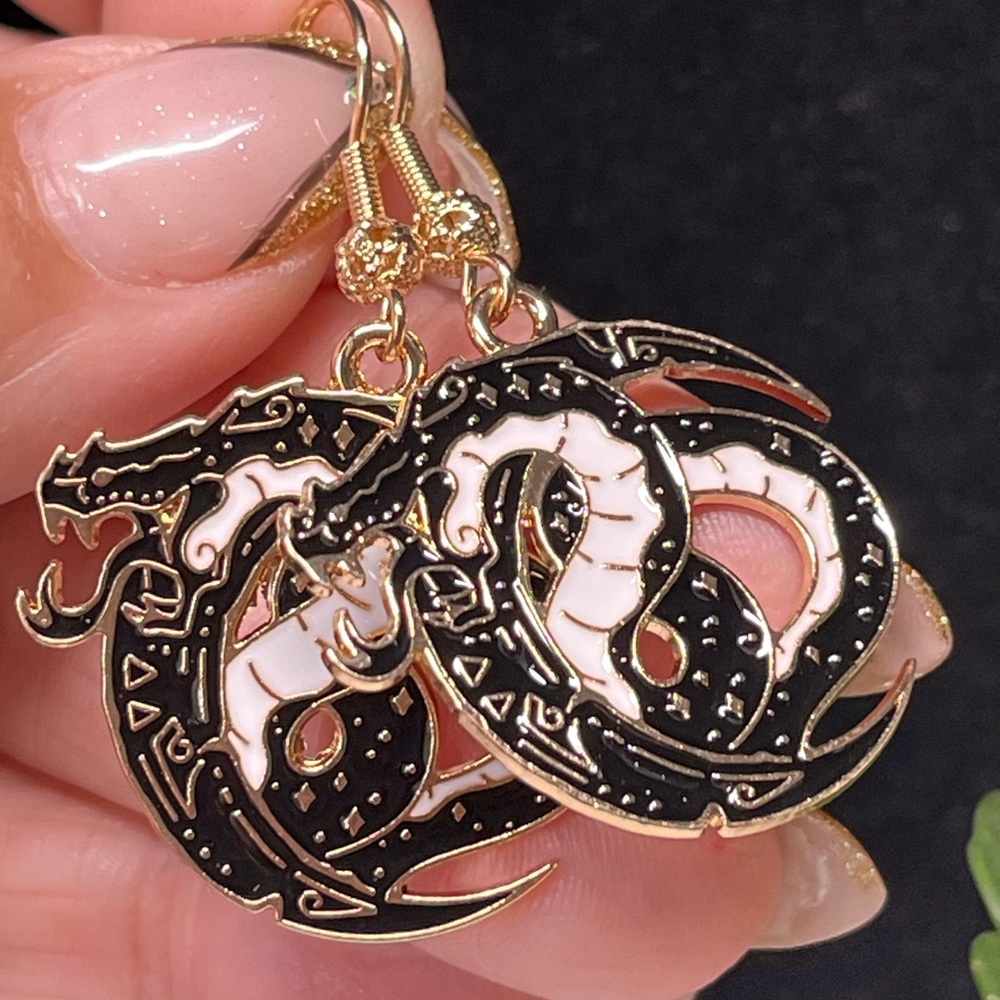 Gold and Black Dragon Earrings